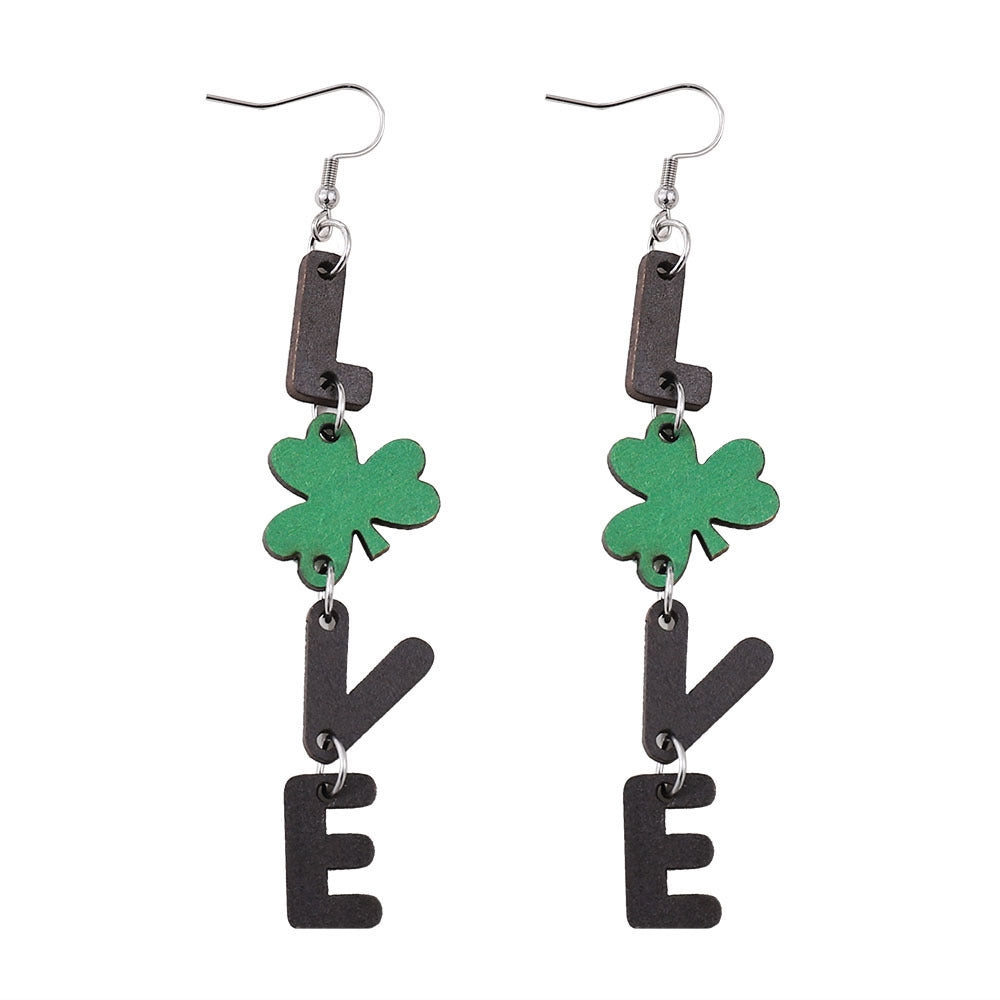 Joyería al por mayor Pendientes de madera de trébol de la suerte del día de San Patricio